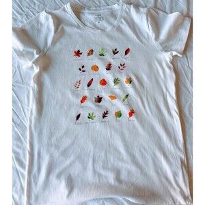 J.Crew White Fall Leaves Watercolor Graphic Tee Sz M NWOT